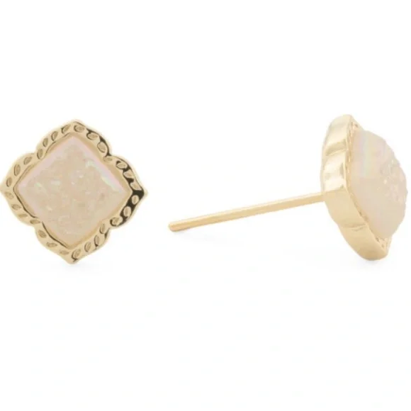 Kendra Scott Mallory Gold Stud Druzy Earrings NWT - Picture 2 of 9